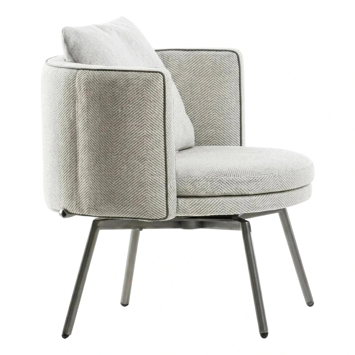 Modern Grey Herringbone Lounge Chair with Metal Legs
