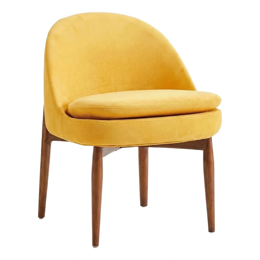 Modern Yellow Velvet Lounge Chair with Wood Legs