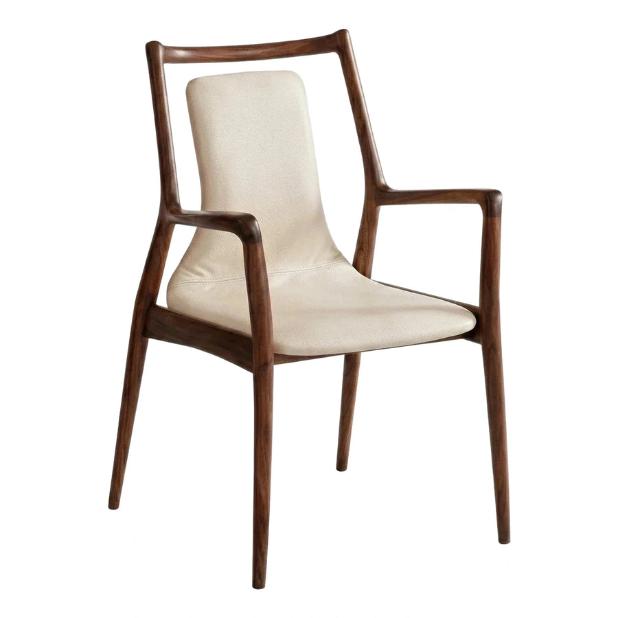 Modern Walnut Wood Armchair with Cream Leather Upholstery