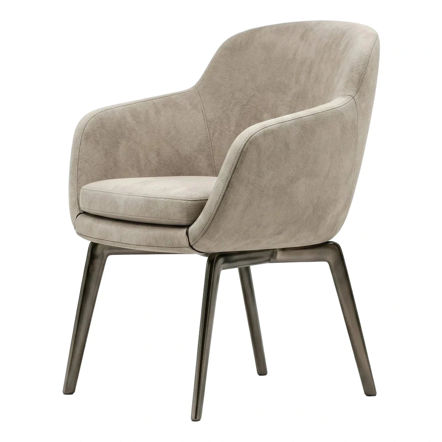 Modern Beige Upholstered Armchair with Dark Metal Legs