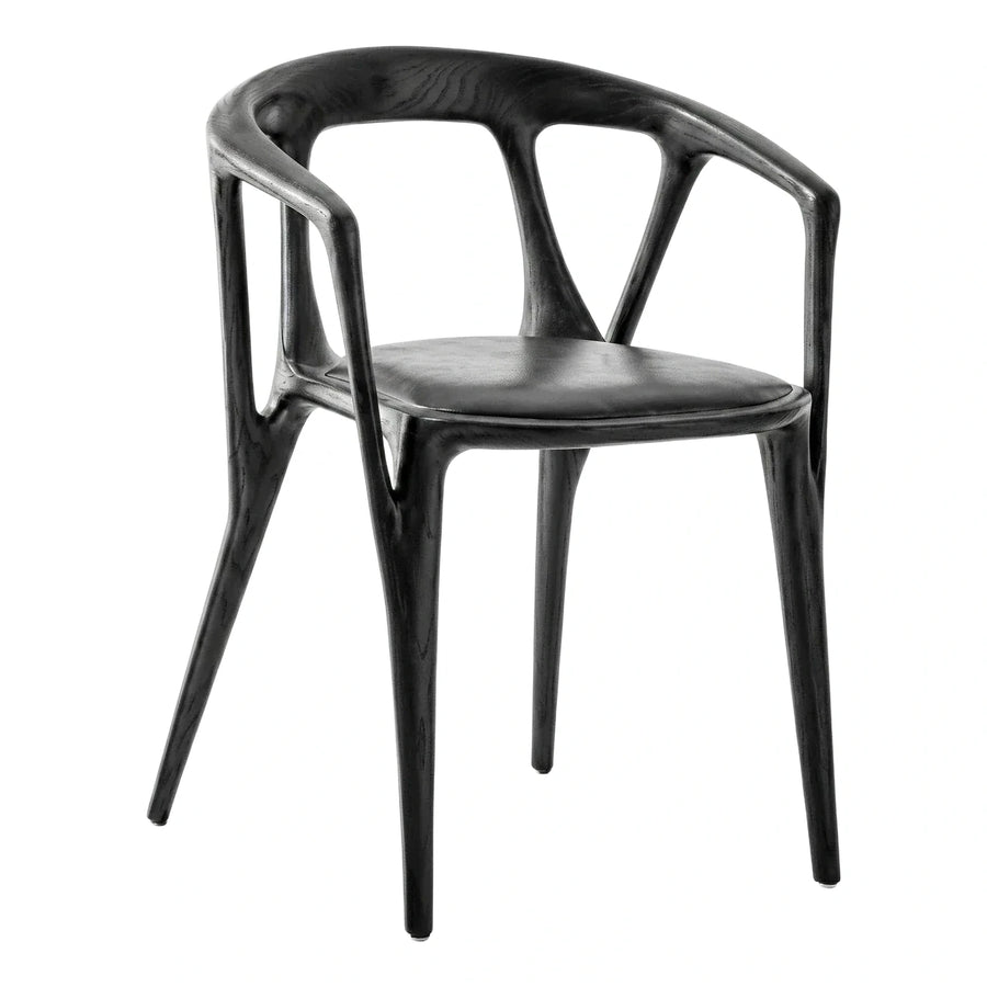 Modern Black Wood Y-Back Armchair with Leather Seat