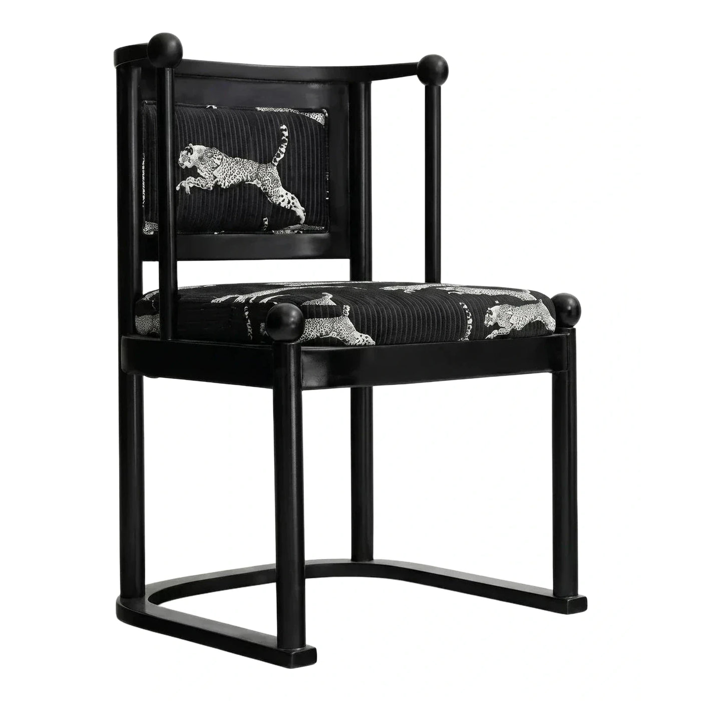 Black Armchair with Leopard Print Fabric and Sled Base