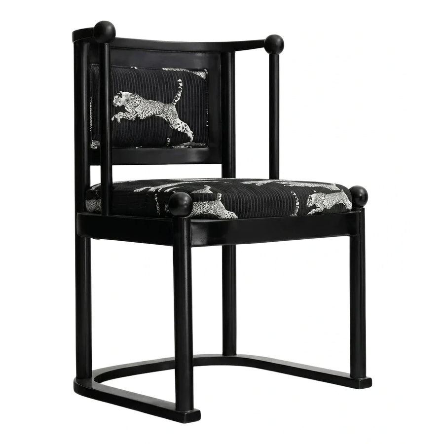 Black Armchair with Leopard Print Fabric and Sled Base