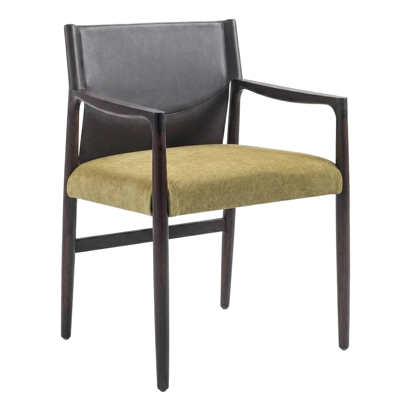 Dark Wood Armchair with Leather Back and Fabric Seat