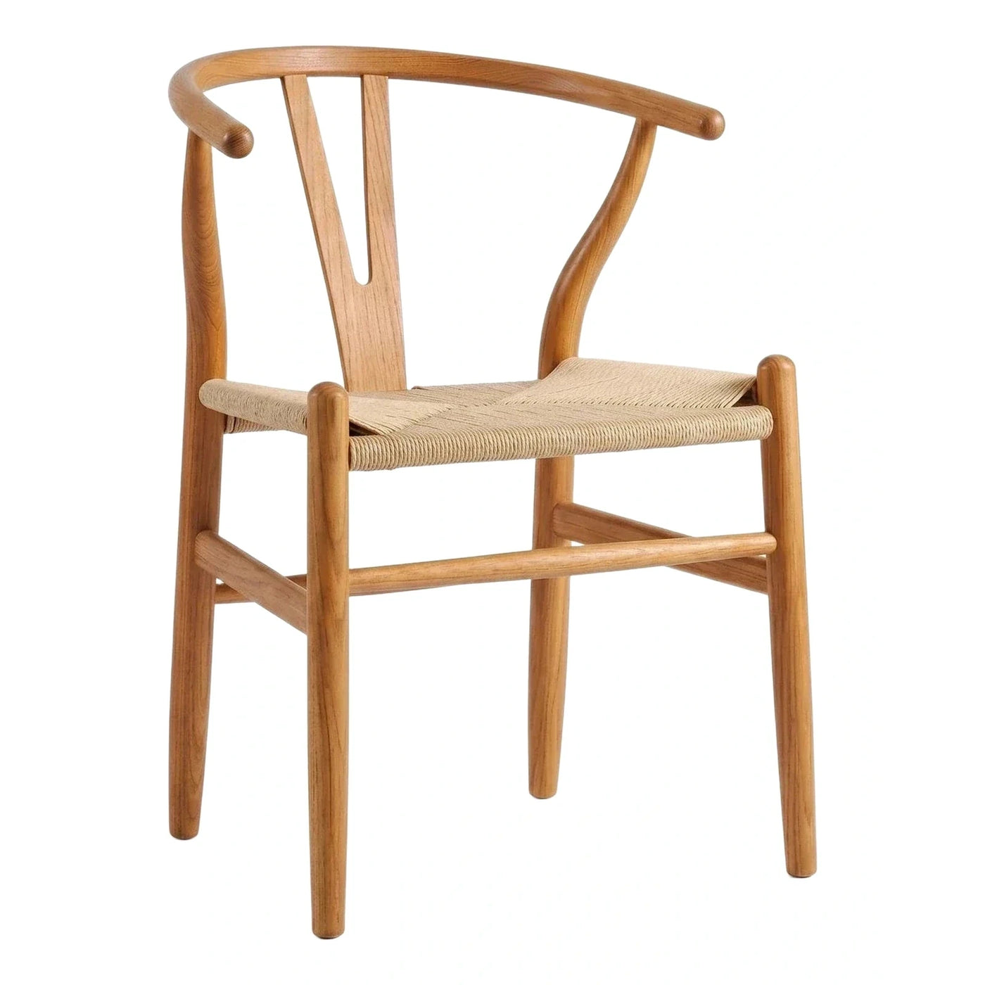 Natural Wood Wishbone Dining Chair with Woven Seat