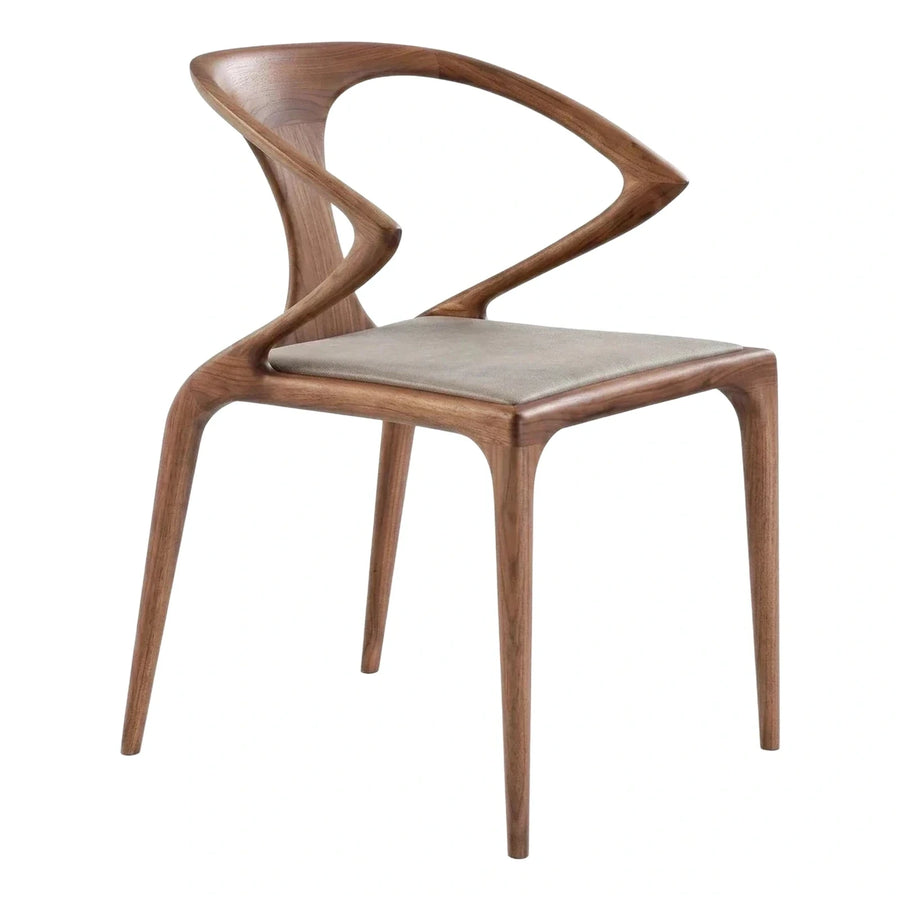 Sculptural Walnut Wood Dining Chair with Grey Seat