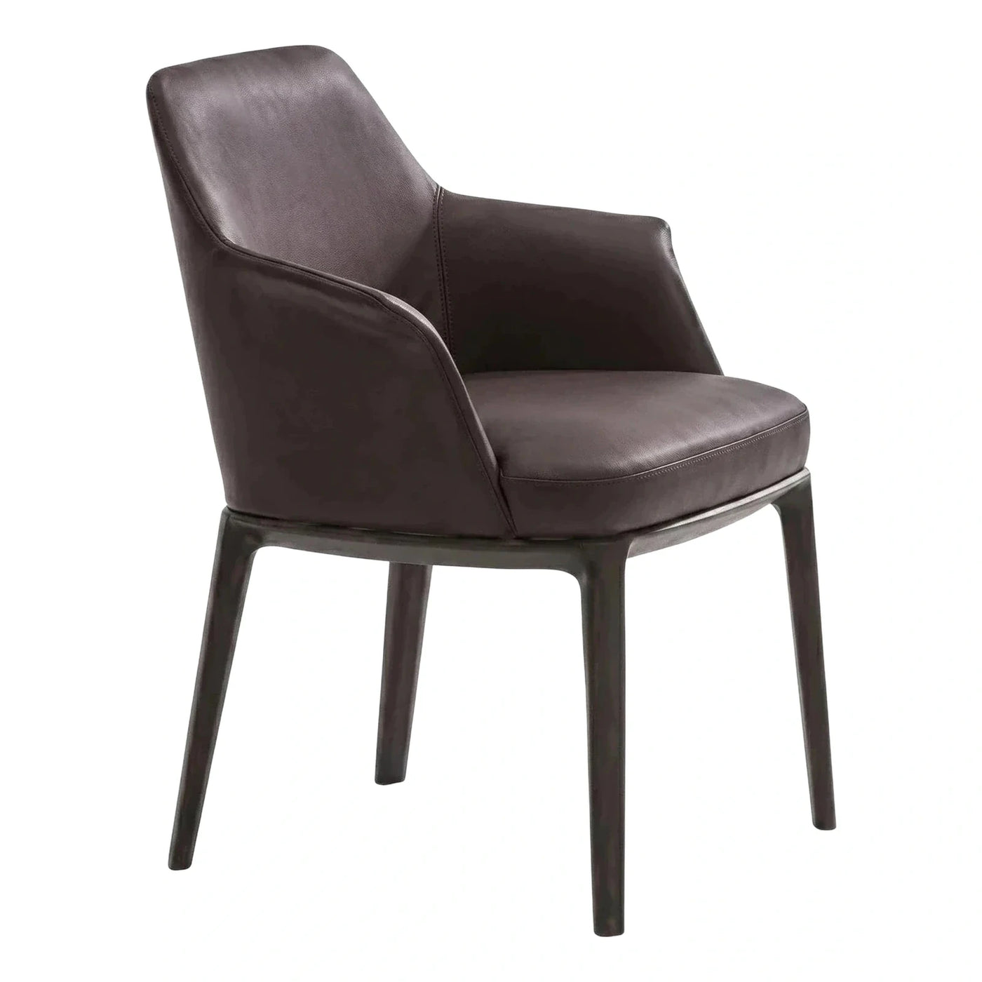 Modern Dark Brown Leather Dining Chair with Wood Legs