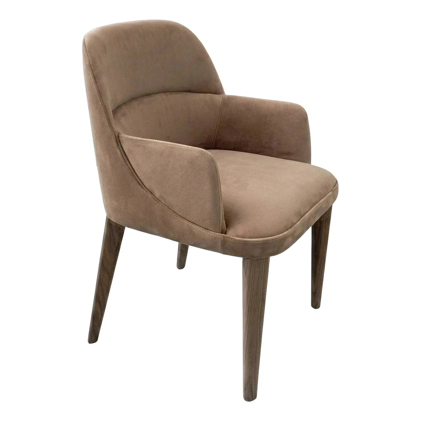 Modern Beige Velvet Armchair with Tapered Wood Legs