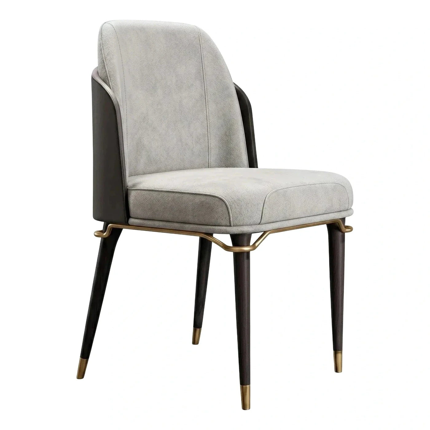 Modern Grey Upholstered Dining Chair with Brass Accents