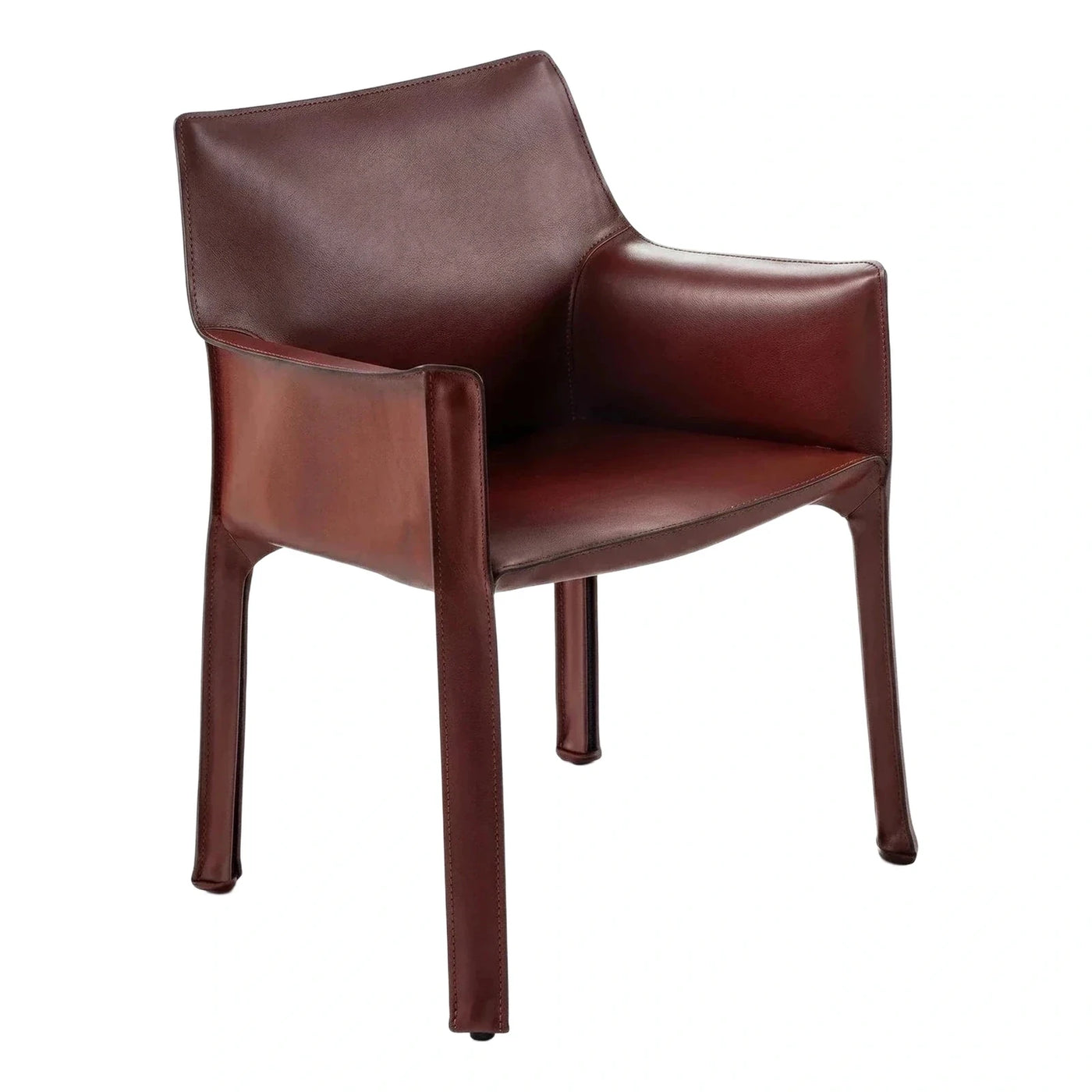 Modern Burgundy Leather Armchair with Wrapped Legs