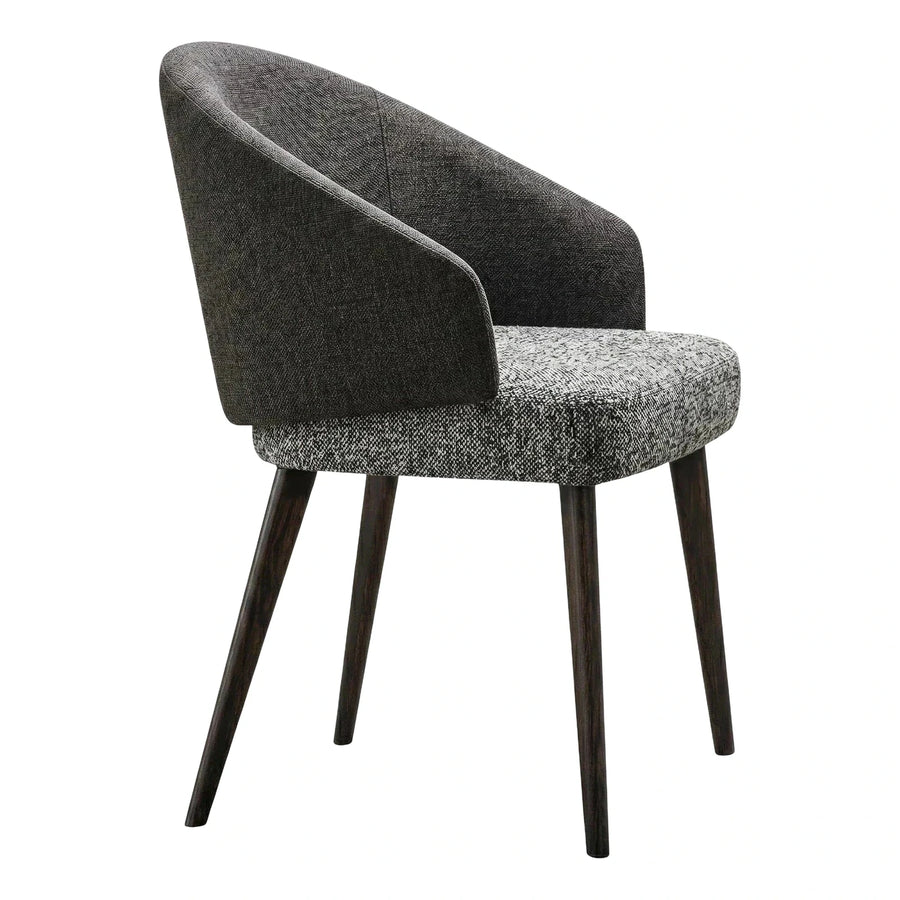 Modern Grey Textured Fabric Dining Chair with Wood Legs