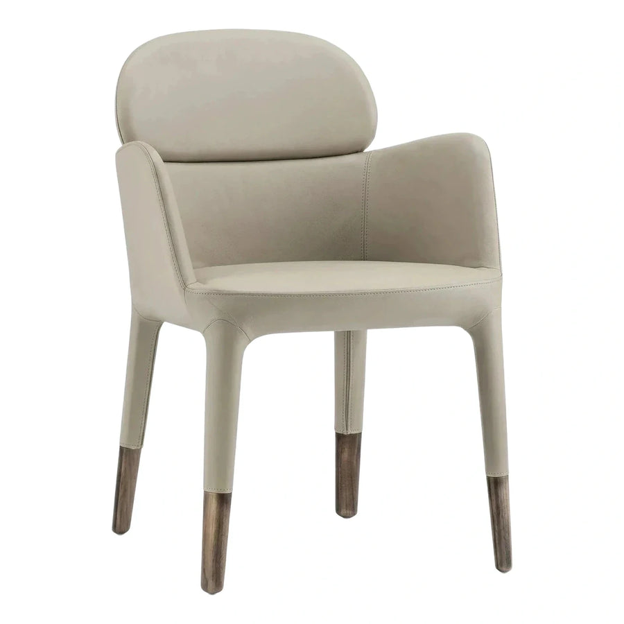 Modern Beige Leather Armchair with Wood Tipped Legs