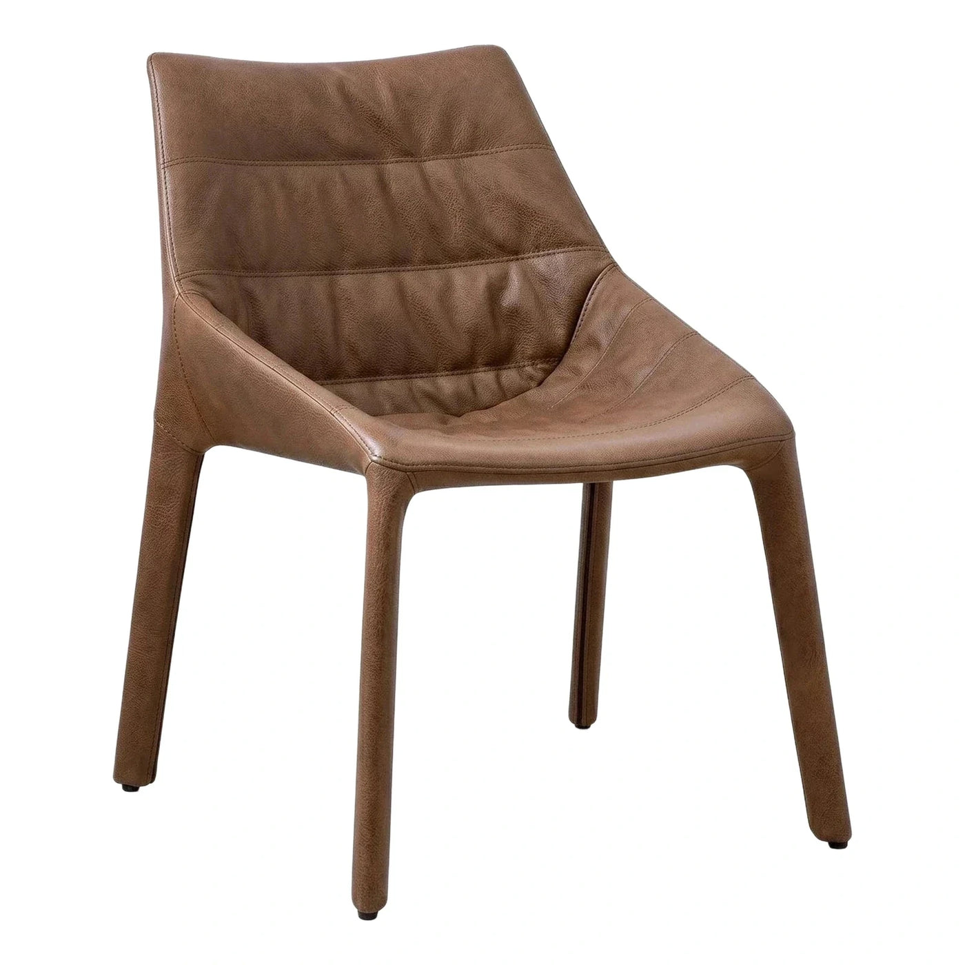 Modern Brown Leather Dining Chair with Upholstered Legs