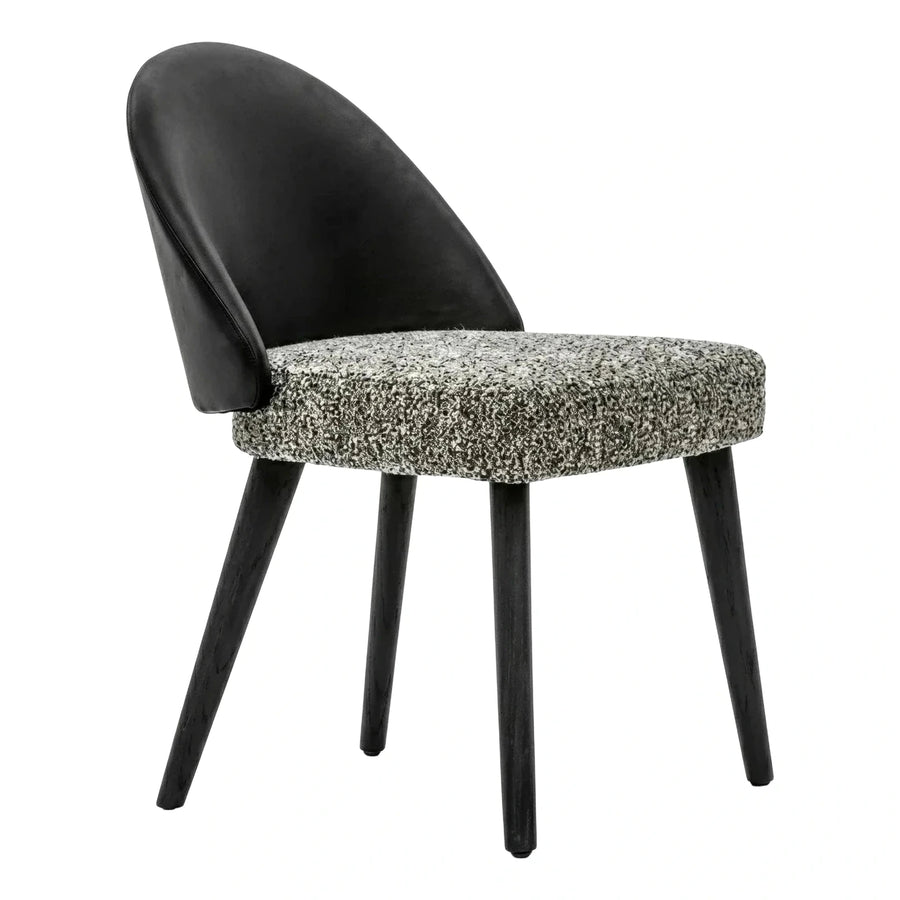 Modern Black Leather Back Boucle Dining Chair