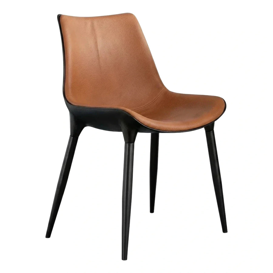 Modern Tan Leather Dining Chair with Black Legs