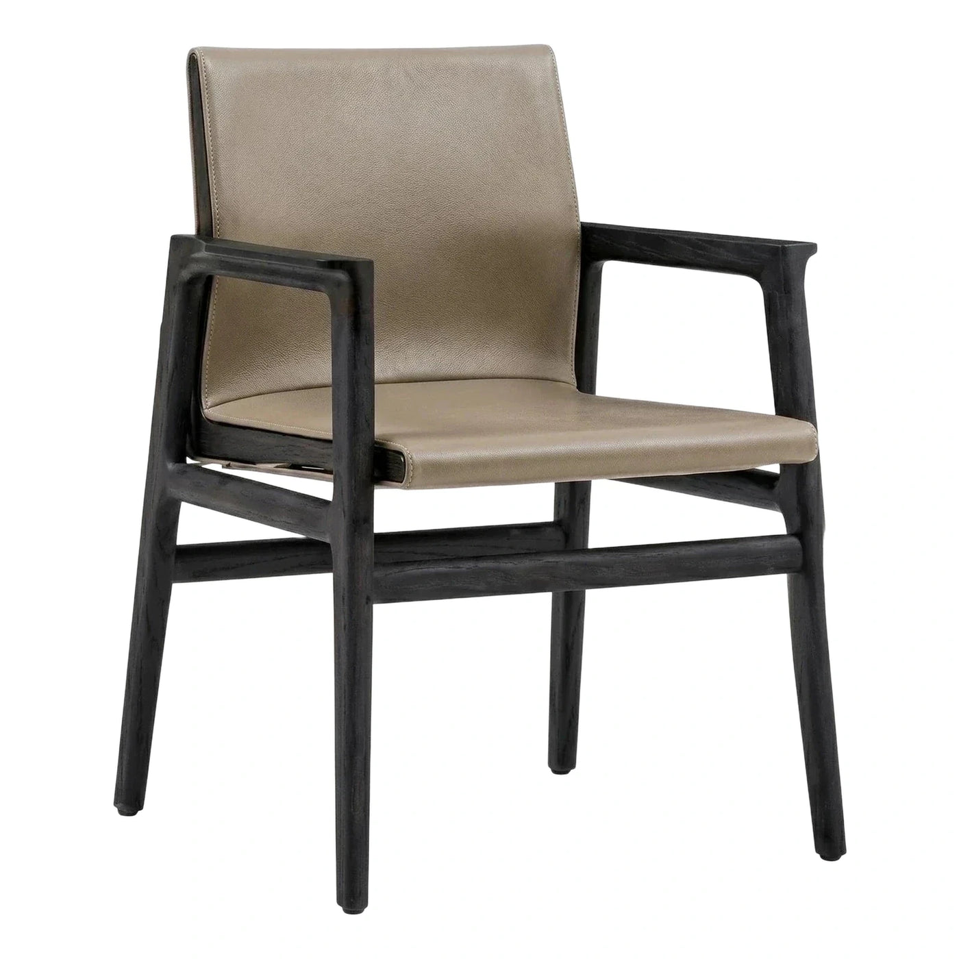 Modern Dark Wood Armchair with Beige Leather