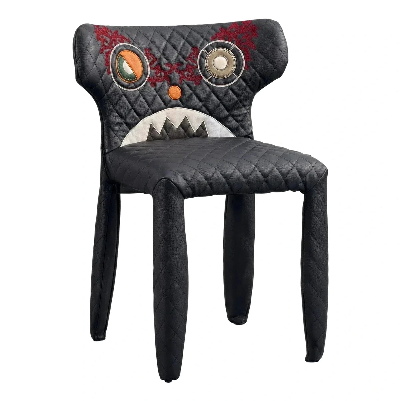 Black Quilted Leather Monster Face Dining Chair