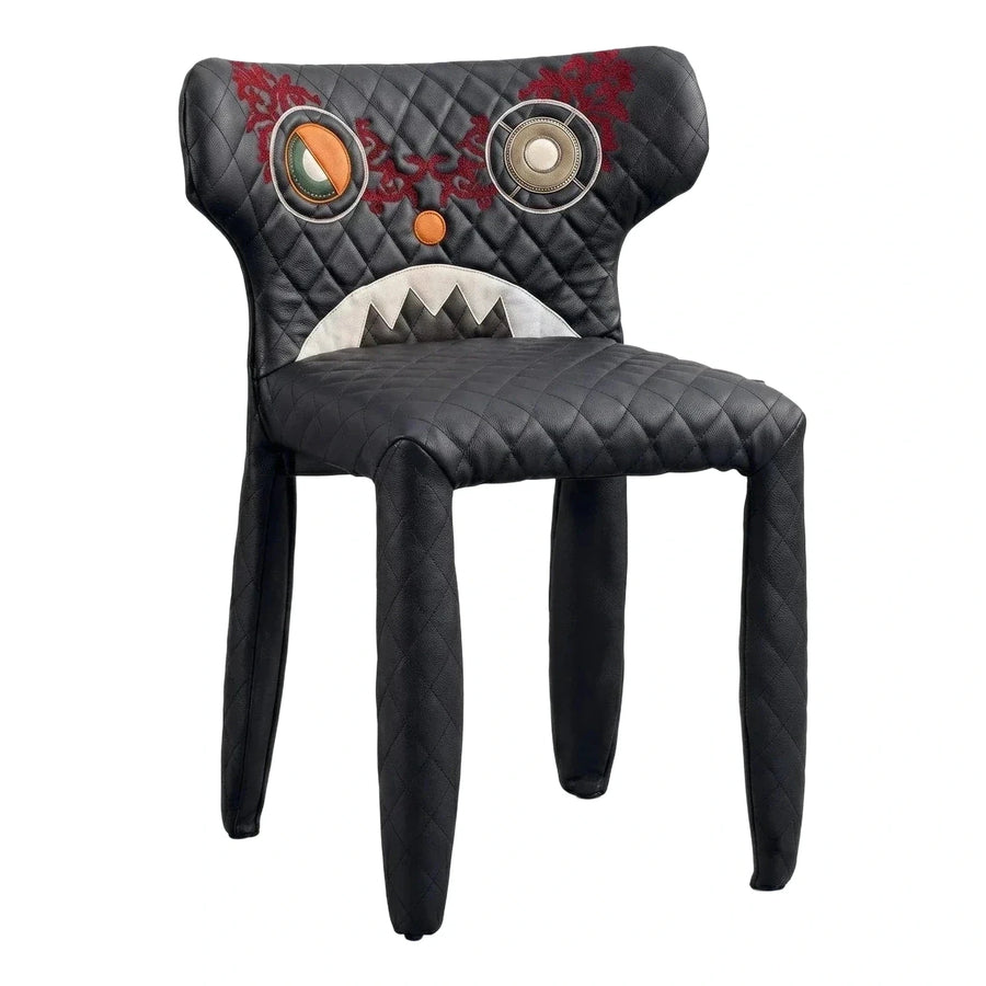 Black Quilted Leather Monster Face Dining Chair