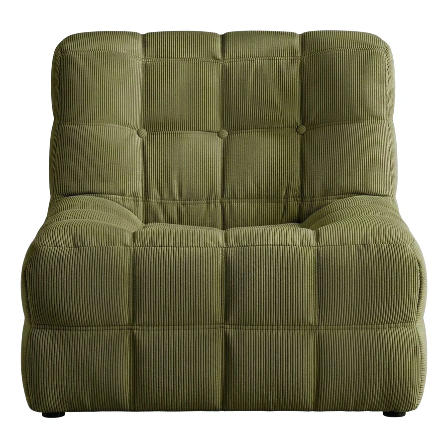 Olive Green Corduroy Tufted Armchair