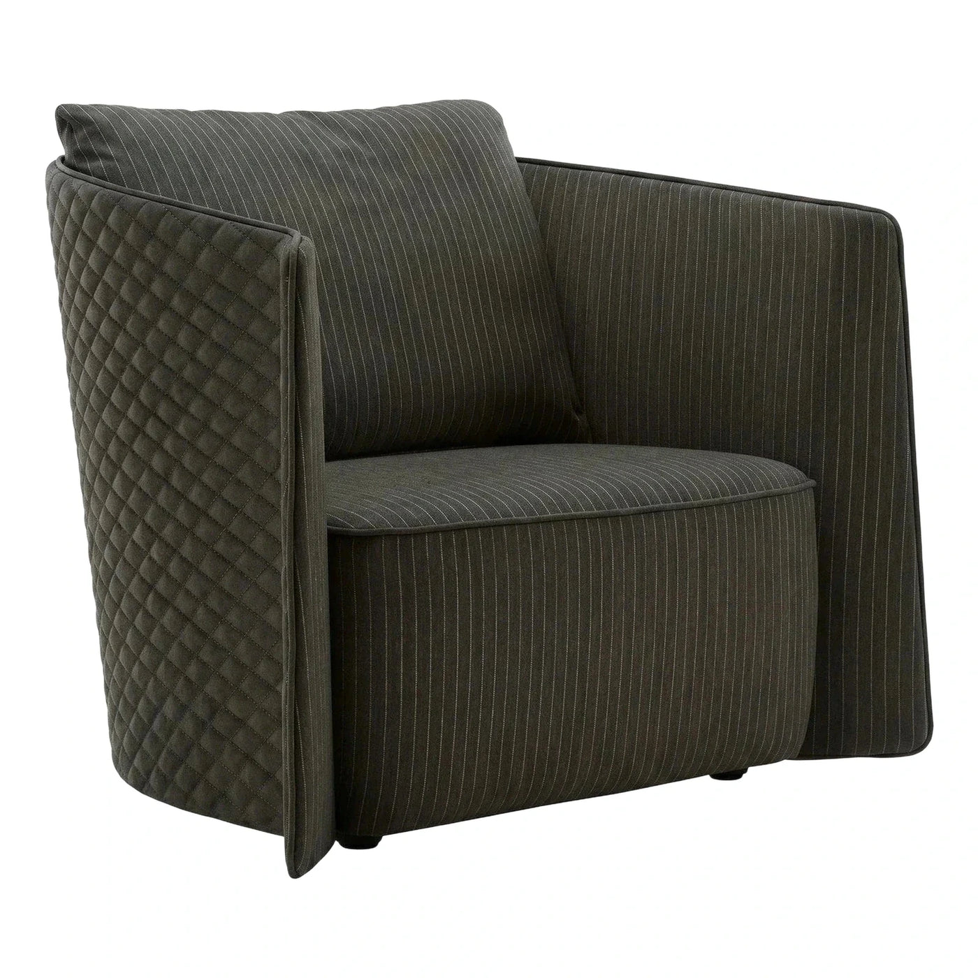 Modern Grey Pinstripe Quilted Fabric Armchair