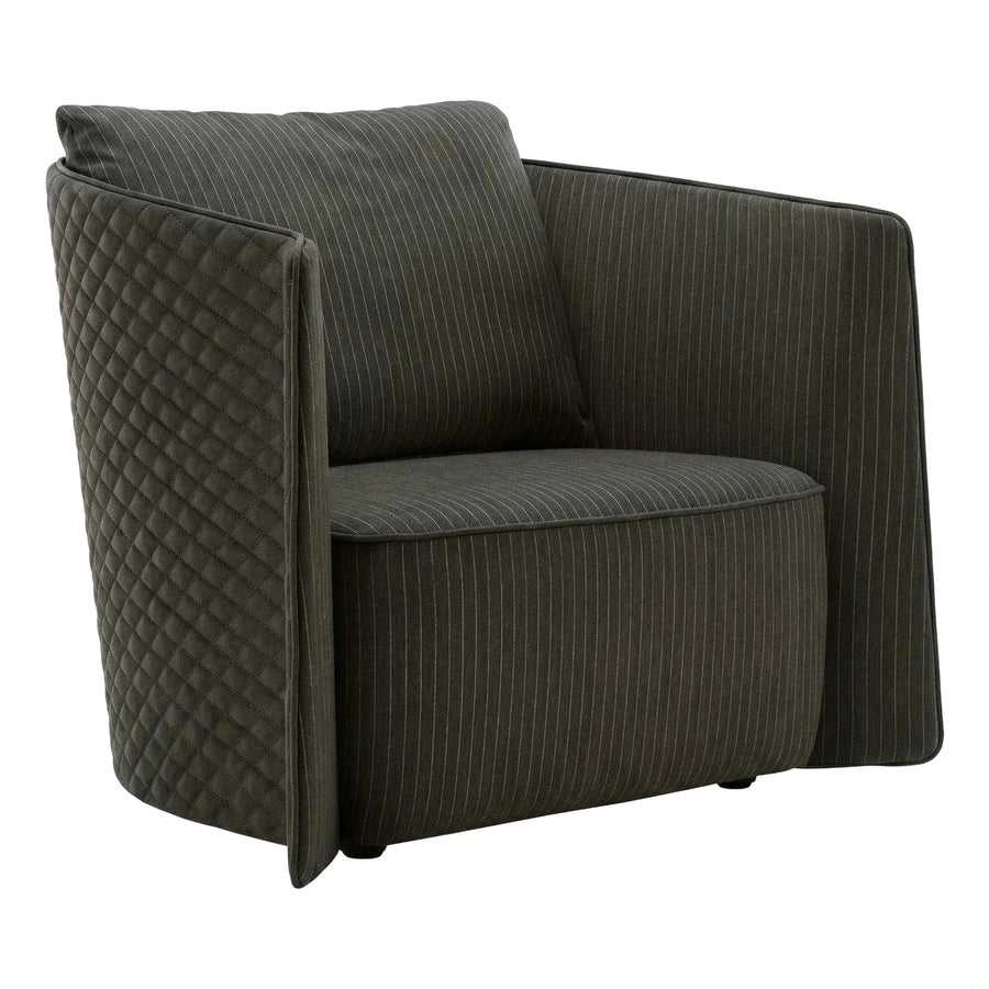 Modern Grey Pinstripe Quilted Fabric Armchair