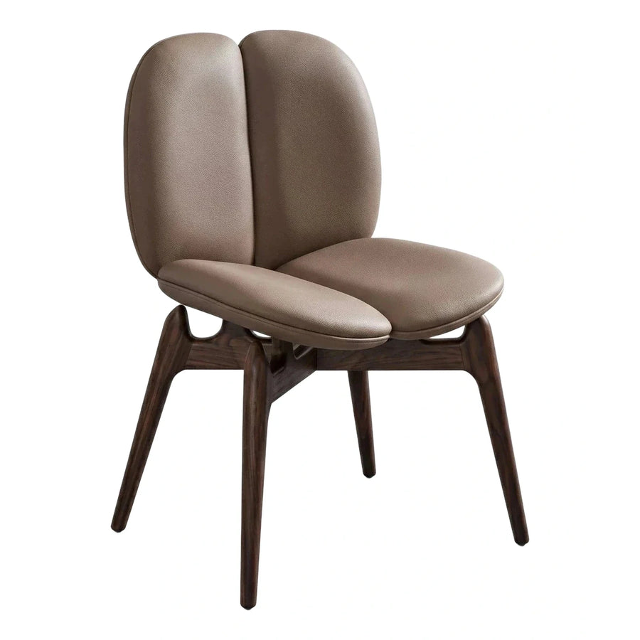 Modern Split-Back Brown Leather Lounge Chair Wood Base