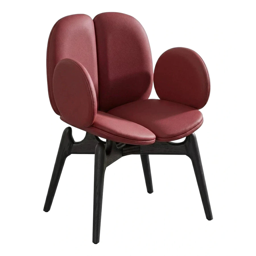 Modern Burgundy Leather Sculptural Lounge Chair with Wood Legs