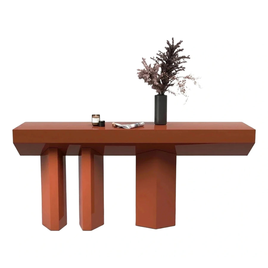 Modern Terracotta Geometric Console Table With Block Legs