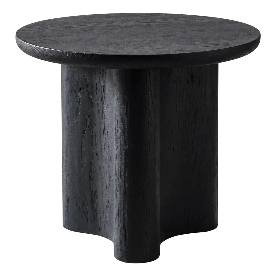 Black Wood Round Side Table with Fluted Base