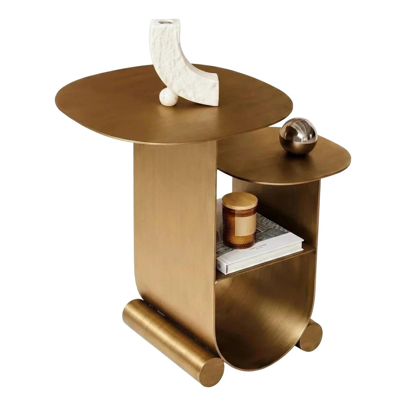 Modern Brushed Gold Metal Two-Tier Side Table