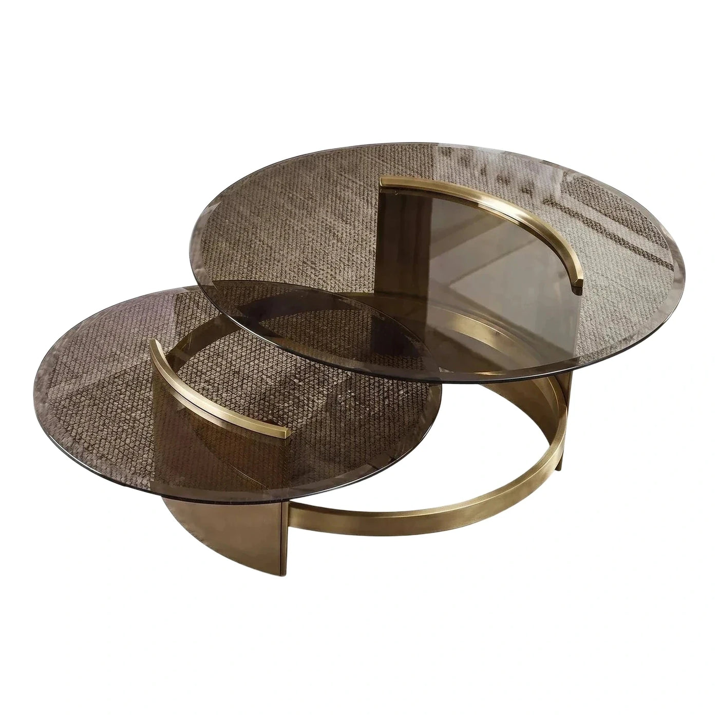 Modern Round Smoked Glass Coffee Table Brass Base