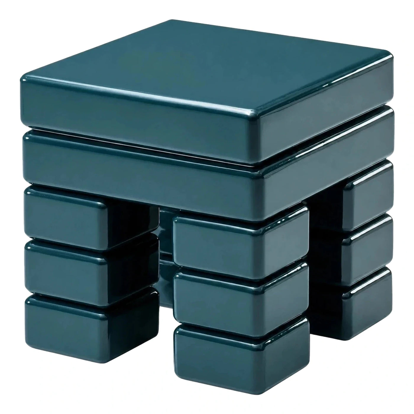 Glossy Teal Ceramic Stacked Block Side Table
