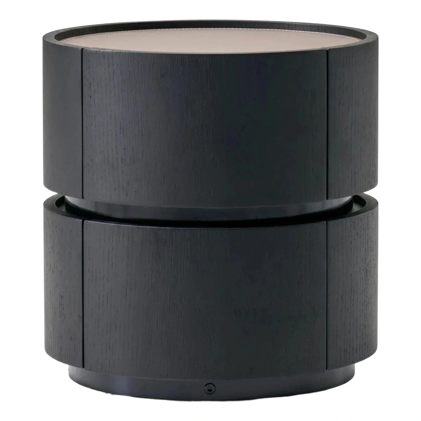 Modern Black Cylindrical Side Table with Leather Top