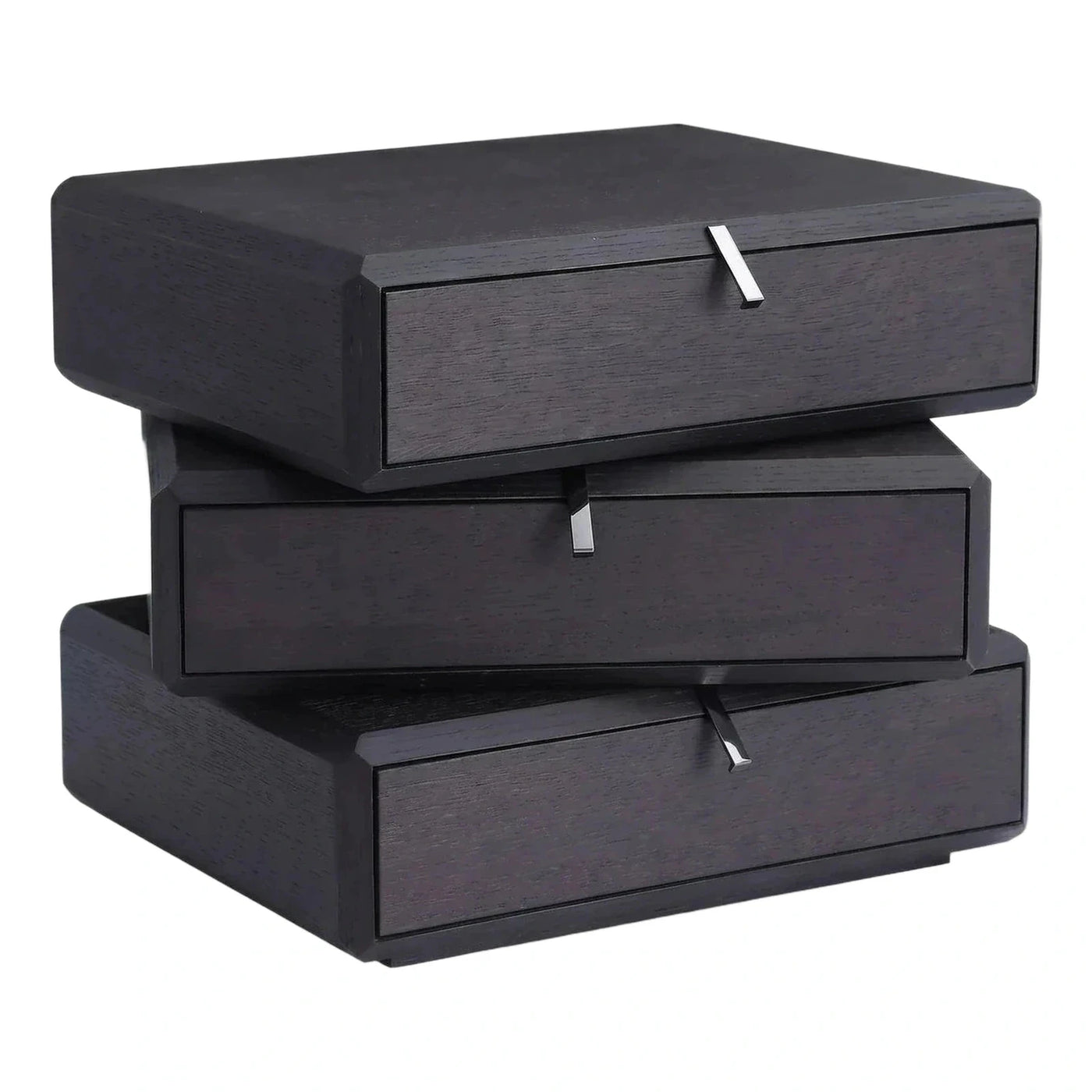 Modern Dark Wood Stacked Drawer Side Table