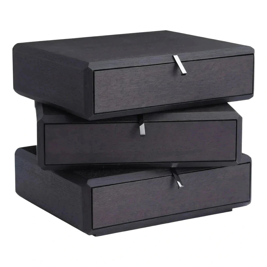 Modern Dark Wood Stacked Drawer Side Table