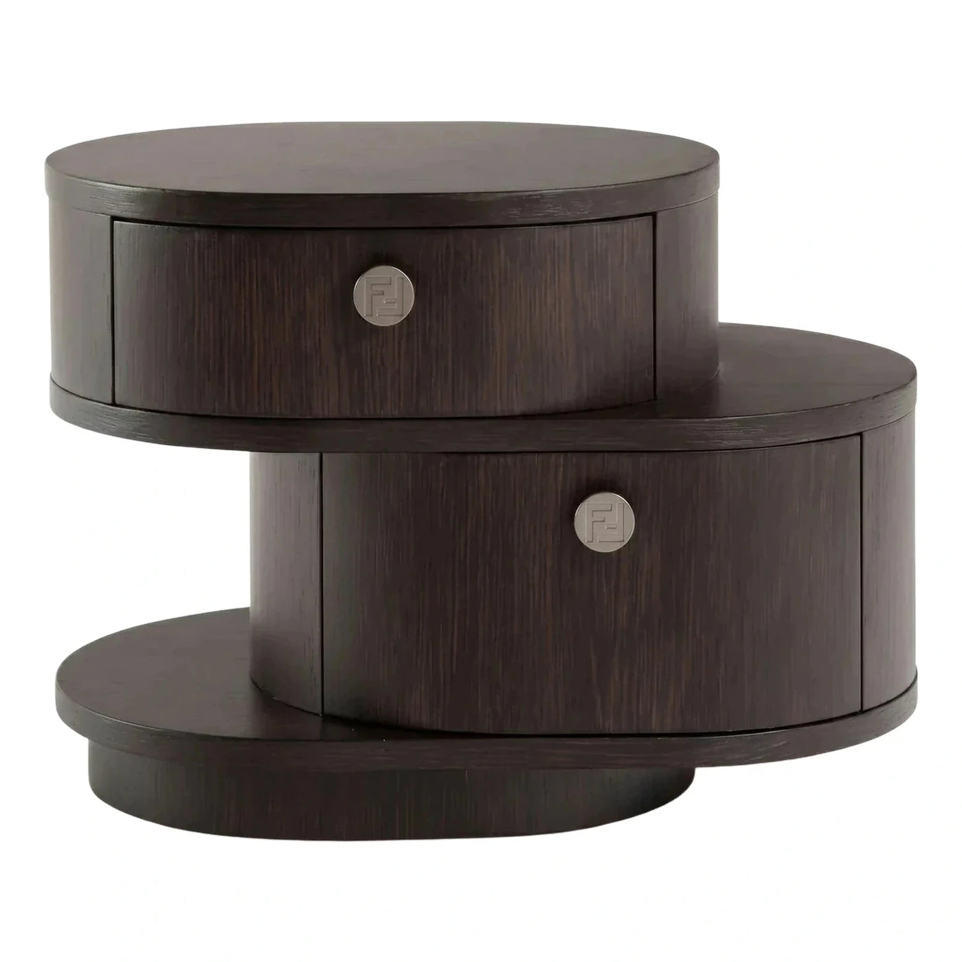 Dark Wood Tiered Round Coffee Table with Drawers