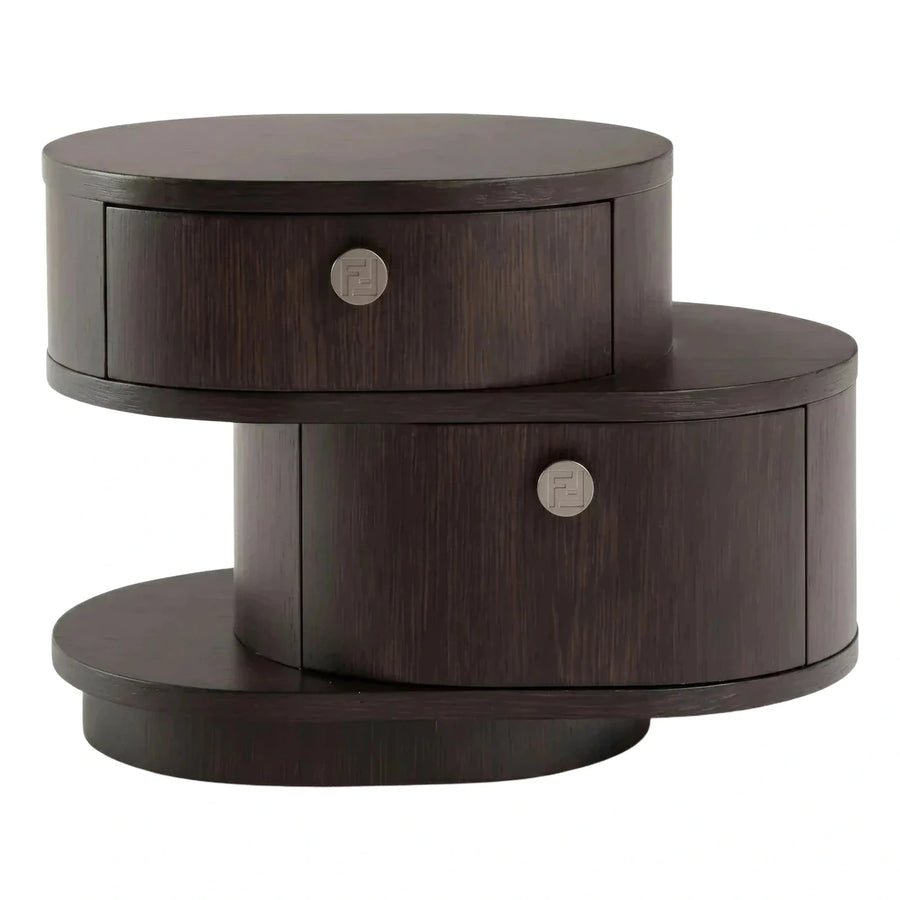 Dark Wood Tiered Round Coffee Table with Drawers