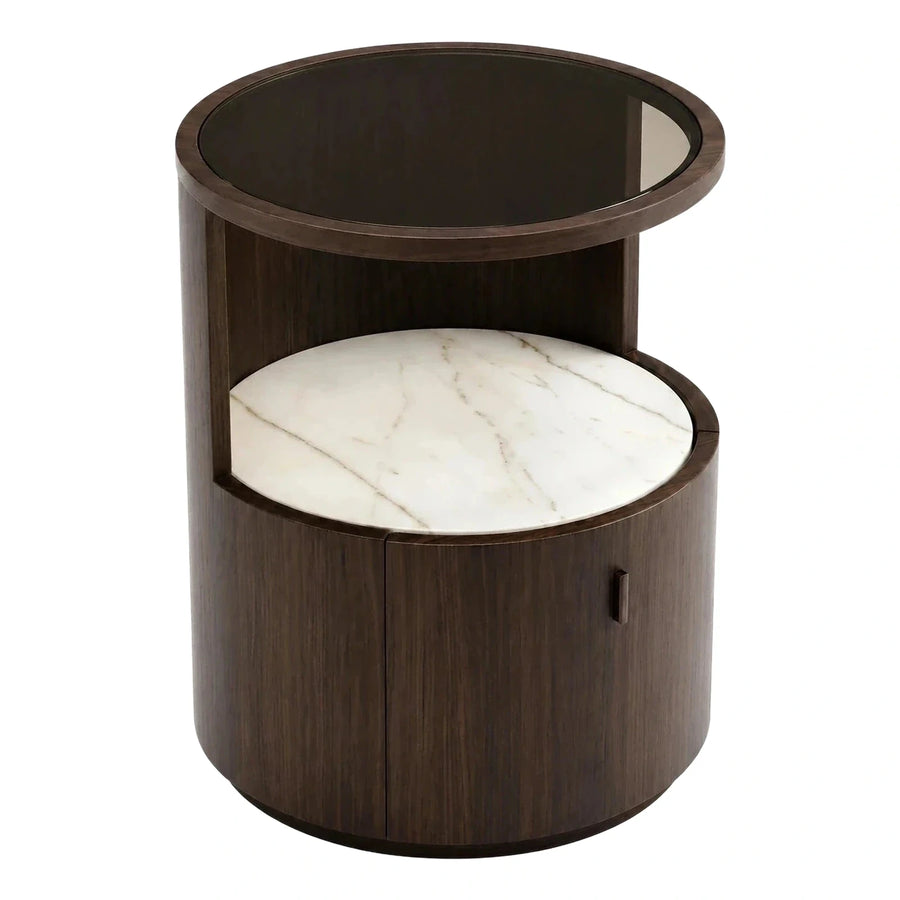 Modern Cylindrical Side Table with Marble and Storage