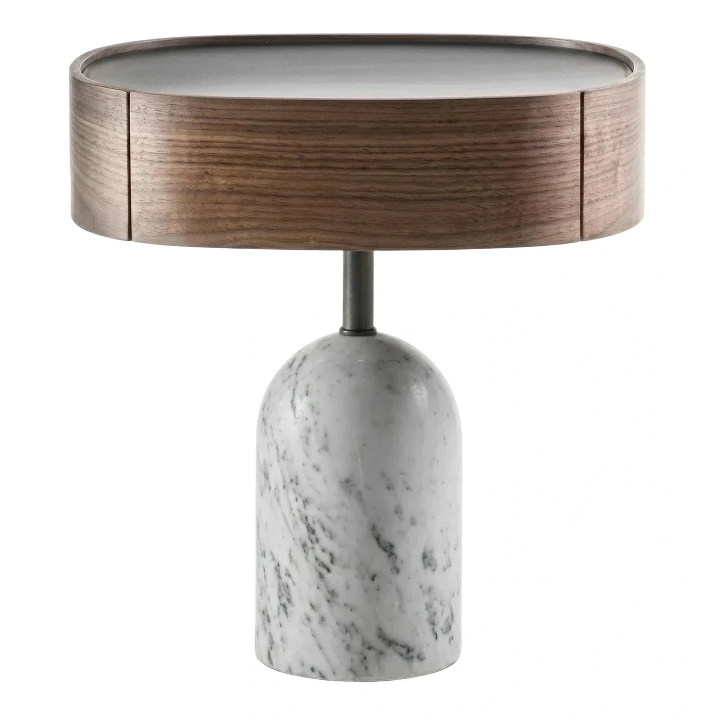 Round Marble Base Side Table with Wood Rim