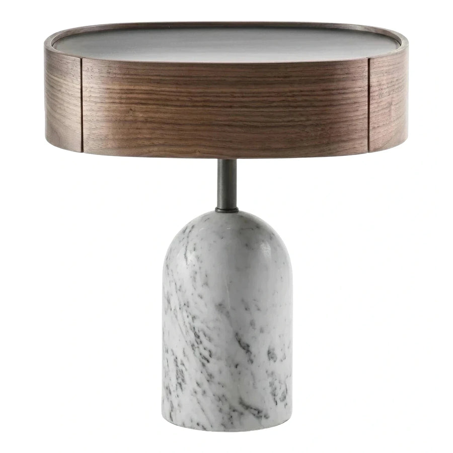 Round Marble Base Side Table with Wood Rim