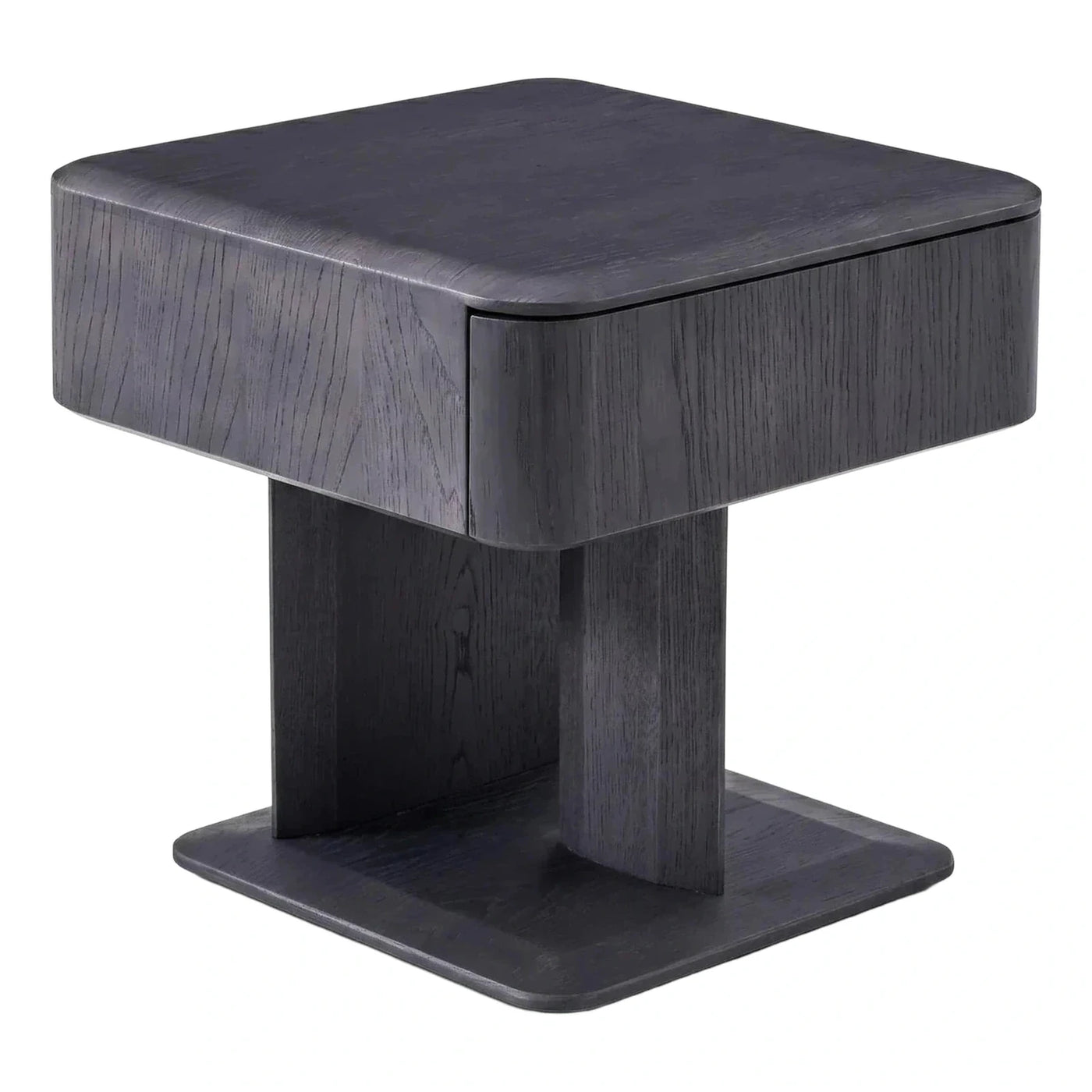 Modern Black Wood Square Side Table with Drawer