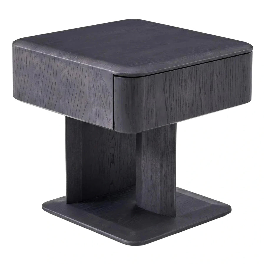 Modern Black Wood Square Side Table with Drawer