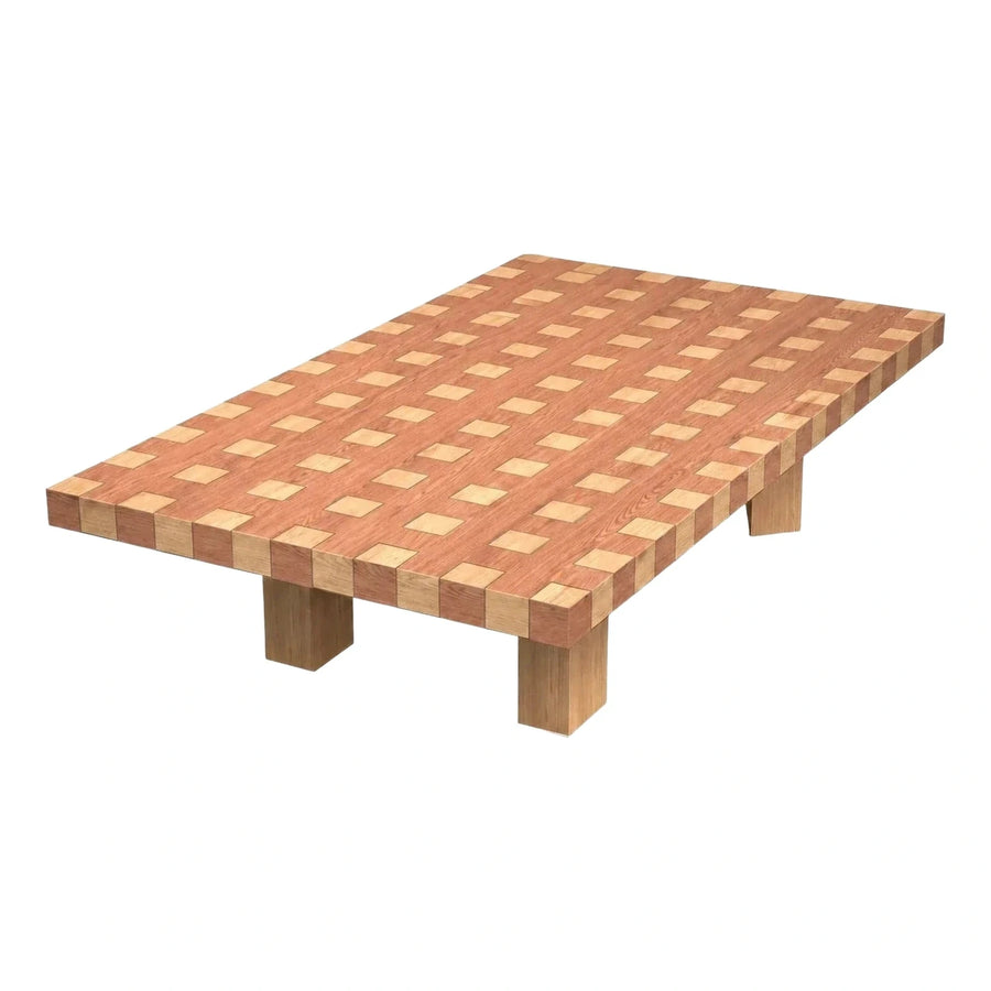 Rectangular Two-Tone Wood Block Coffee Table