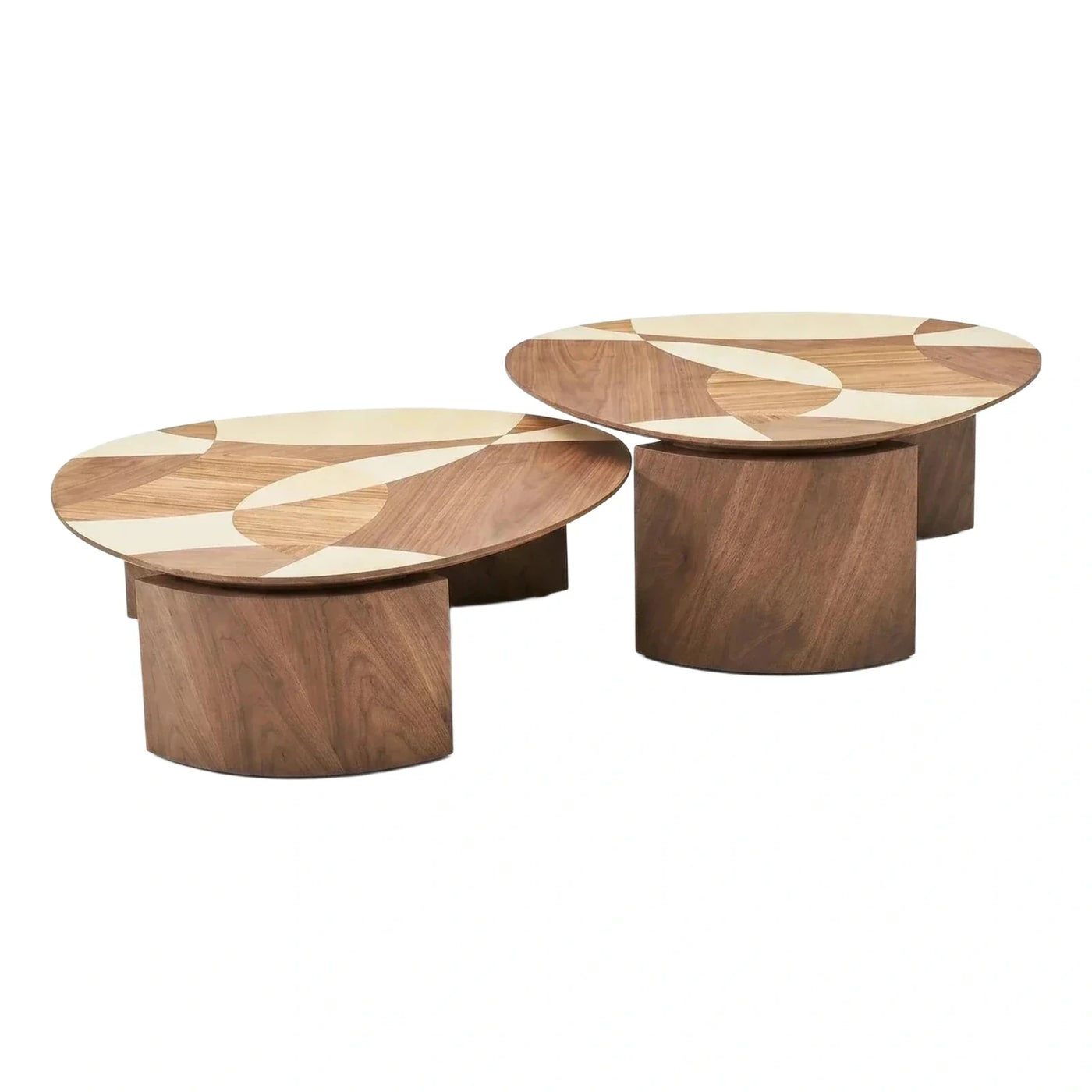 Round Geometric Two-Tone Wood Coffee Table Set