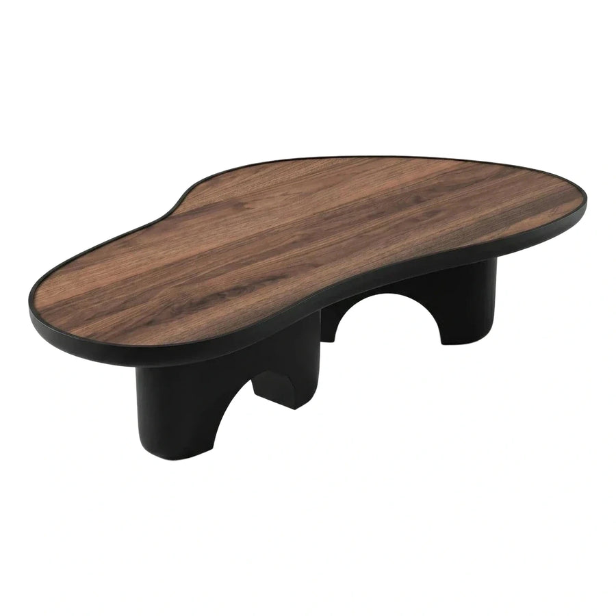 Modern Organic Shaped Wood Coffee Table Black Base