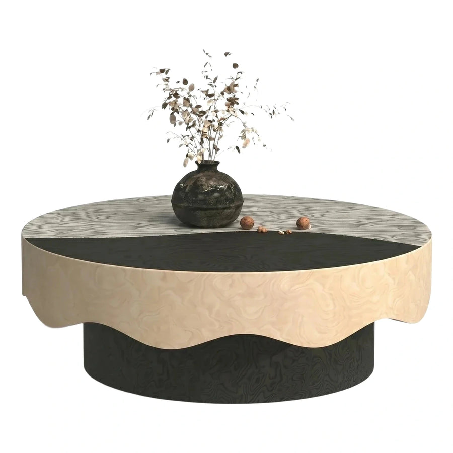 Modern Round Two-Tone Wood Coffee Table with Pedestal Base