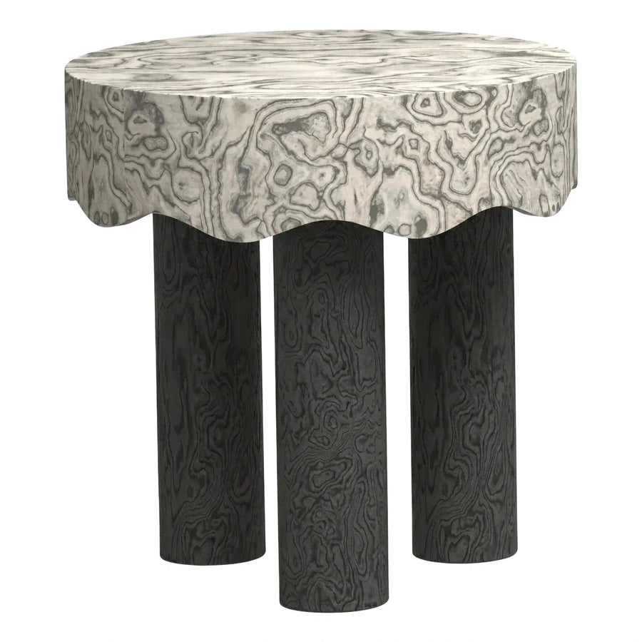 Round Marble Top Side Table with Dark Wood Legs