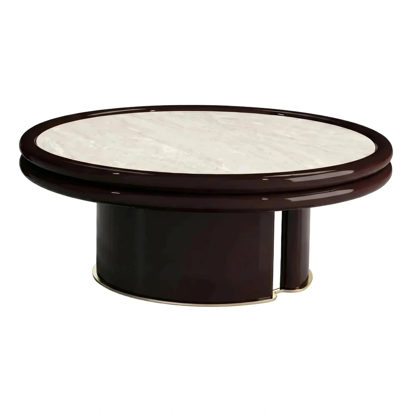 Round Marble Top Coffee Table with Dark Glossy Base