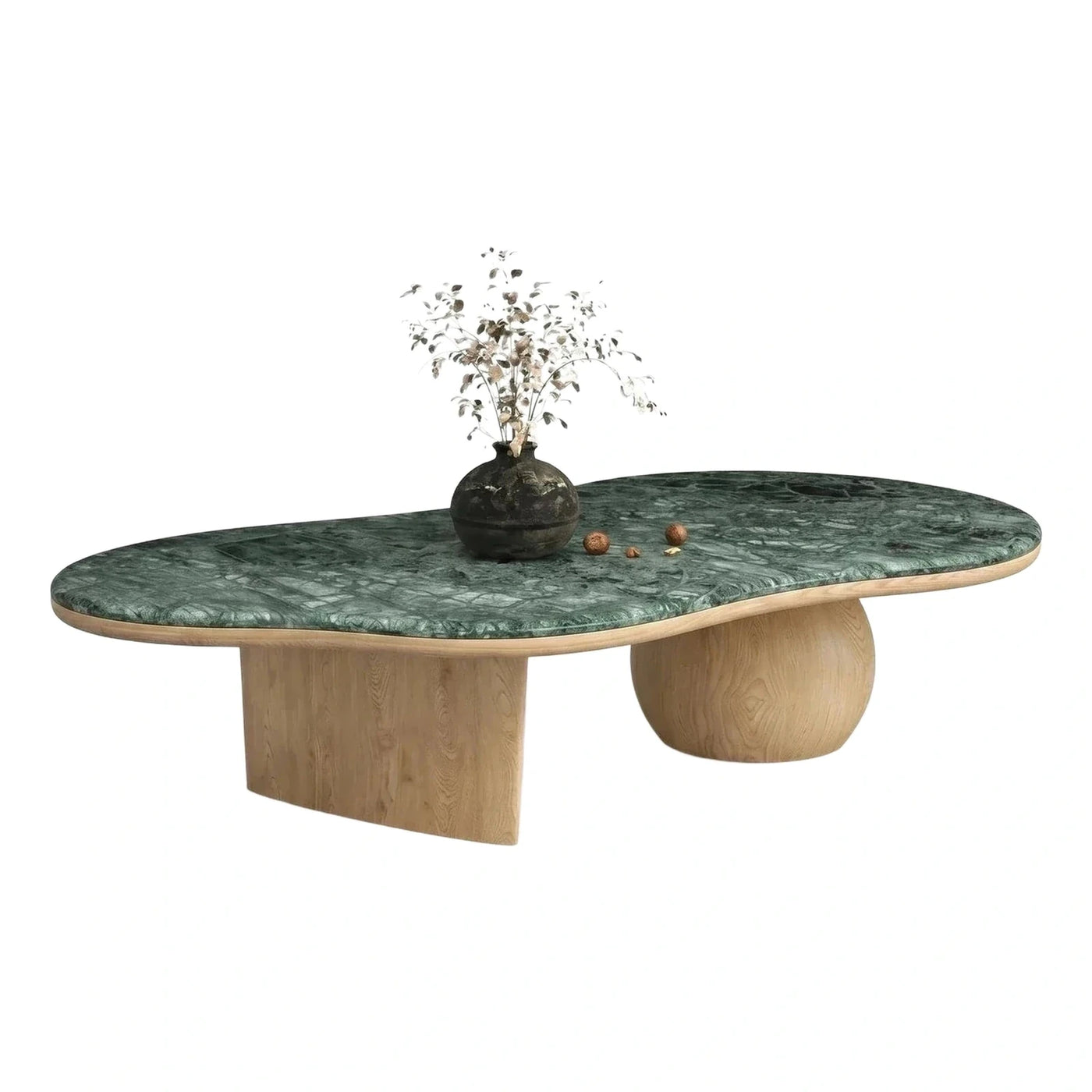 Green Marble Top Organic Wood Base Coffee Table