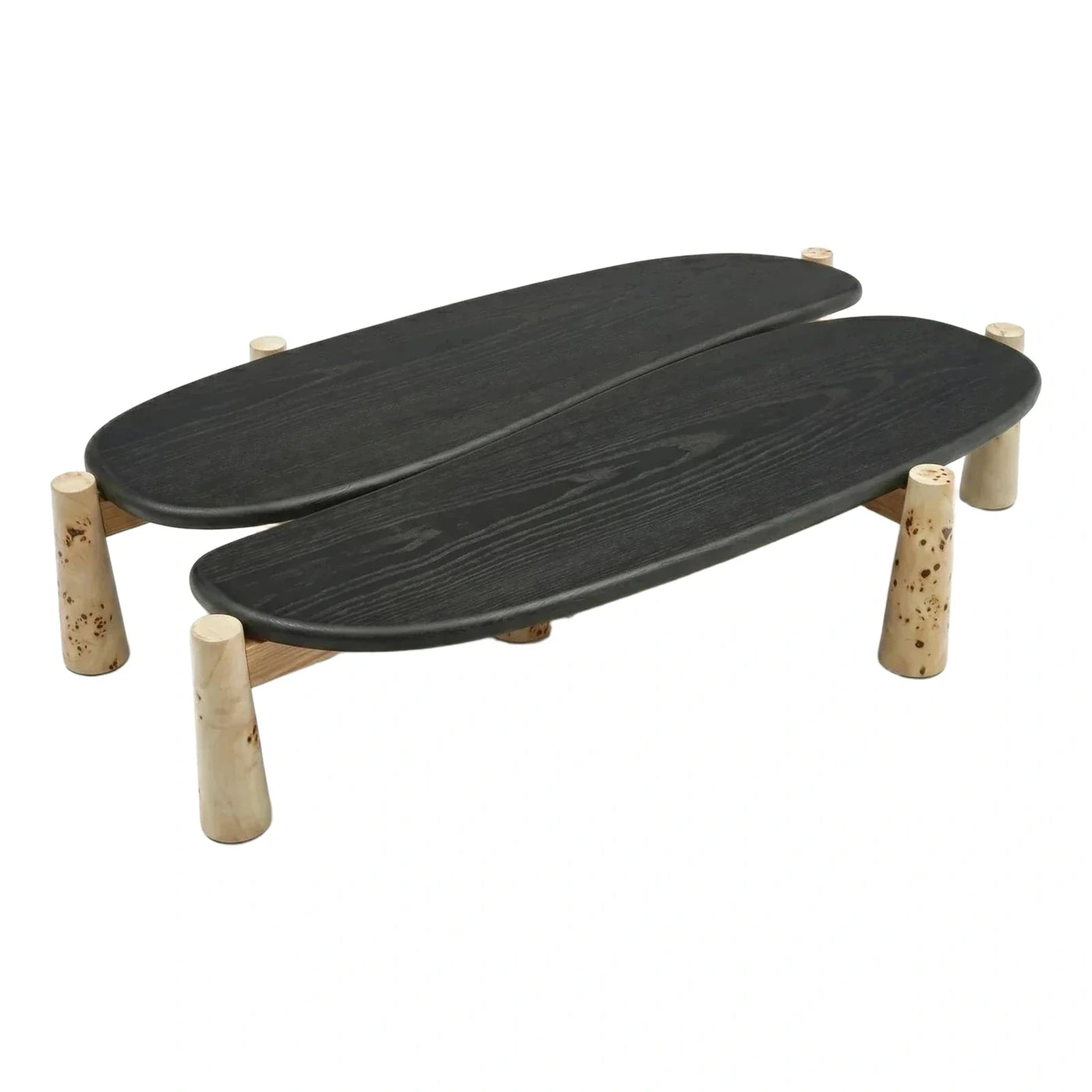 Dual Oval Black Wood Coffee Table With Natural Legs